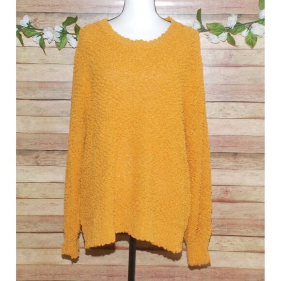 Zenana Mustard Yellow Knit Long Sleeve Pullover Sweater 1X Slouchy Casual Winter - Picture 1 of 8